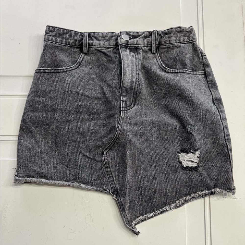 Le Lis Asymmetric Hem Denim Skirt Black Gray Distressed Size Small S Cotton